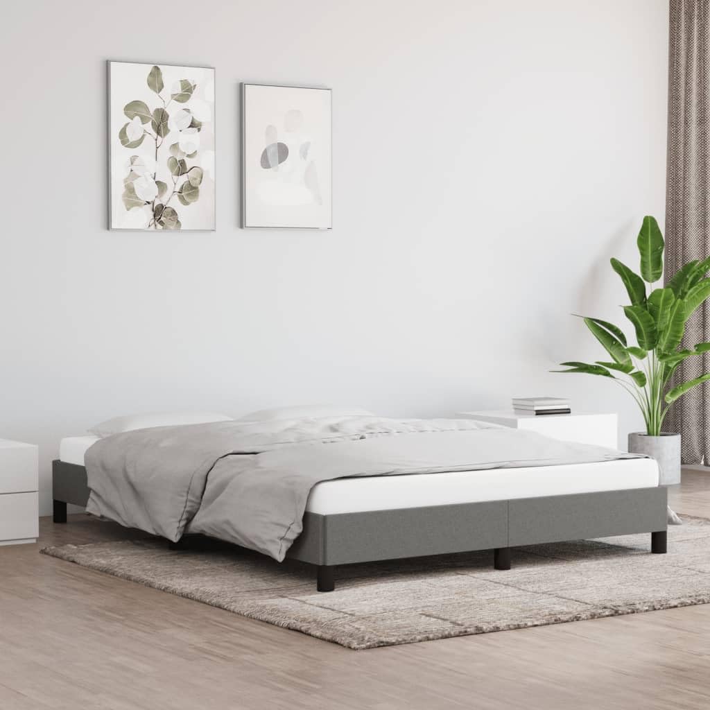 Vidaxl Full Fabric Bed Frame In Dark Gray - Polyester, Plywood And Engineered Wood, Suitable For 53.9&quot;X74.8&quot; Mattress, Safe And Comfortable For Sound Sleep