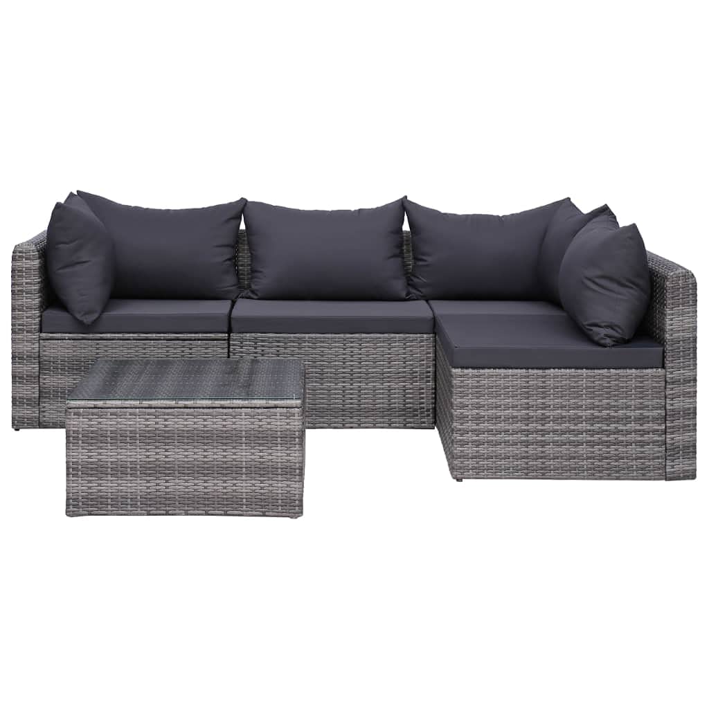 vidaXL 5 Piece Garden Sofa Set with Cushions & Pillows Outdoor Lounge Sofa Patio Sofa Garden Furniture Set Durable Sturdy Poly Rattan Gray