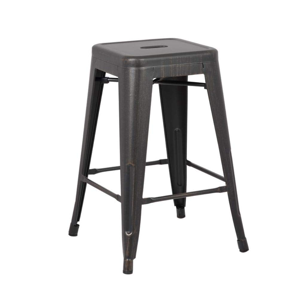 Home Roots Furniture 24' H Distressed Metal Backless Barstool, Black - Set of 2