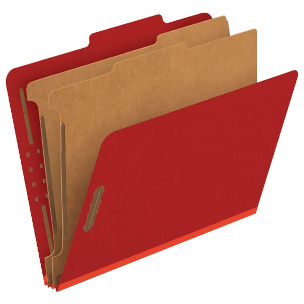 Pendaflex Classification Folders, Standard, 2 Dividers, Embedded Fasteners, 2/5 Cut Tab, Bright Red, Letter Size, 10/Bx (24131P)