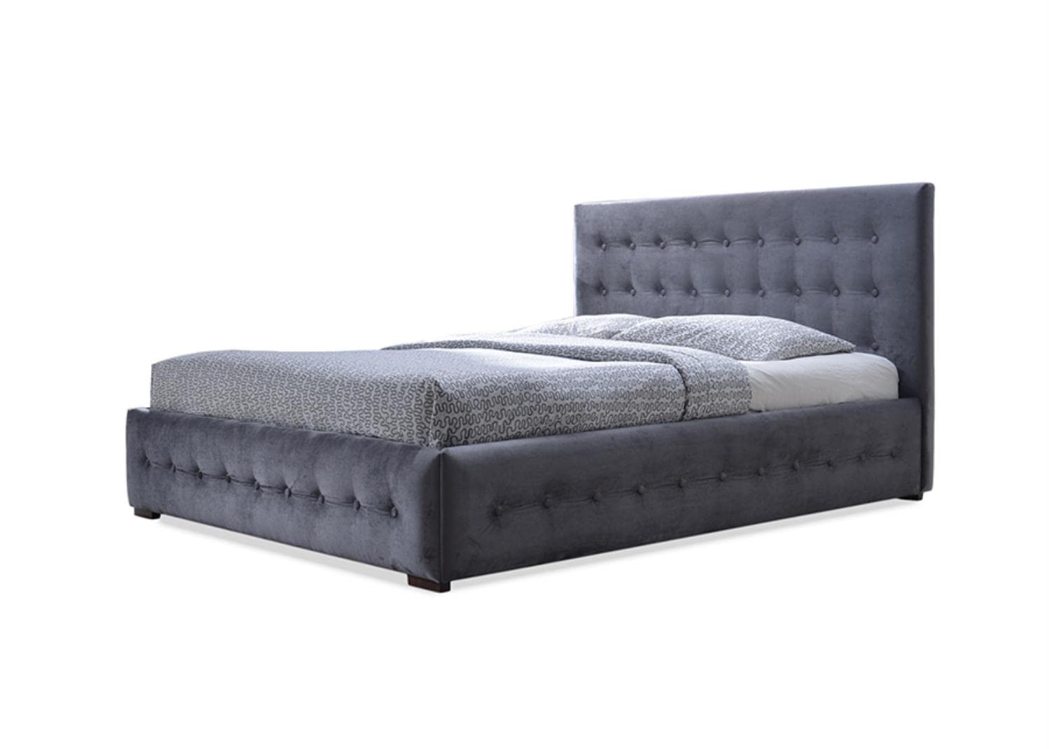 Baxton Studio Wholesale Interiors Margaret Modern And Contemporary Velvet Button-Tufted Platform Bed, Queen, Grey