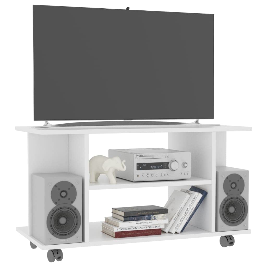 vidaXL TV Stand, TV Unit for Living Room, Sideboard with Castors, Entertainment Center Media Unit Cupboard, Modern Style, White Engineered Wood
