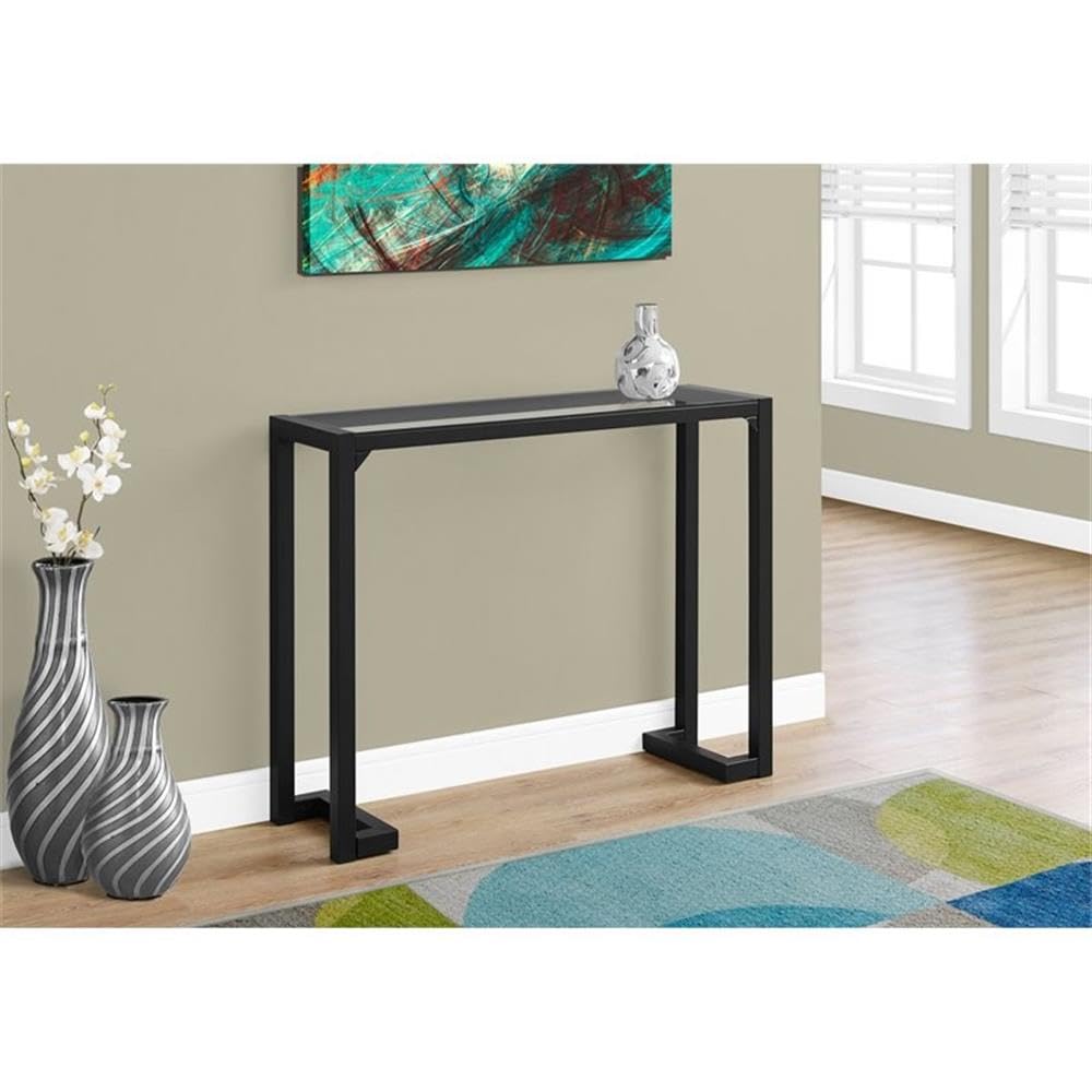 Monarch Specialties I Accent Table-42 L Tempered Glass Hall Console, Black