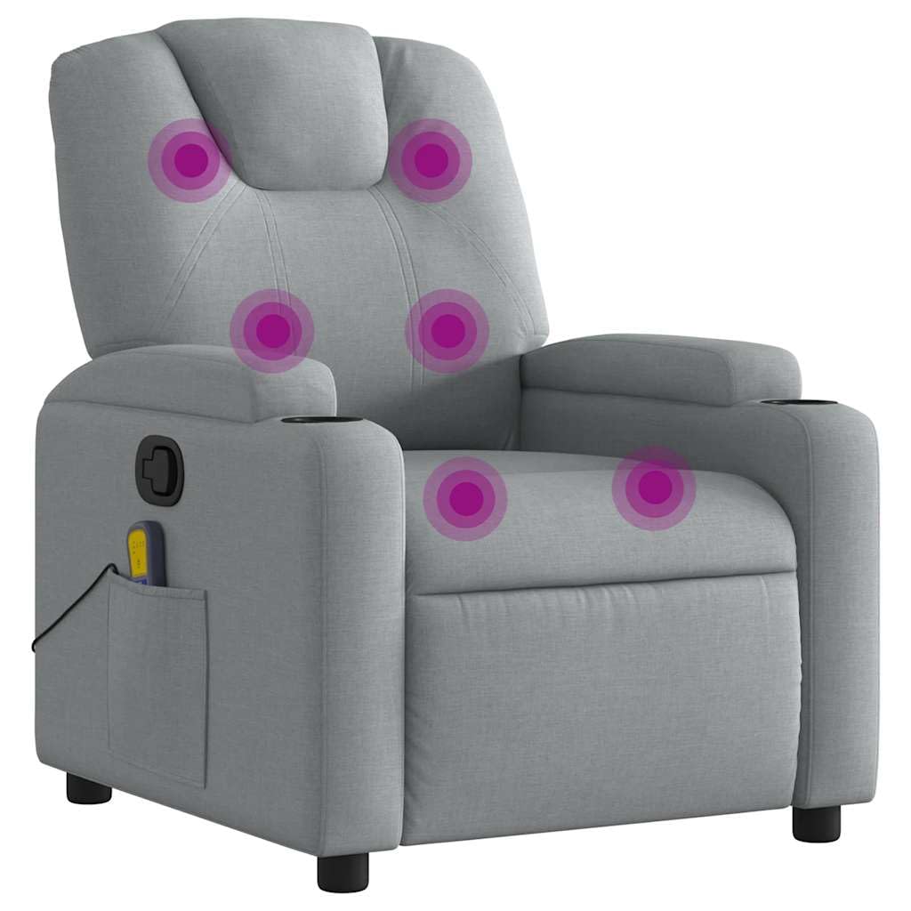 vidaXL Light Gray Recliner Chair - Massage Lounge with Manual & USB Vibration - Cup Holders & Side Pocket