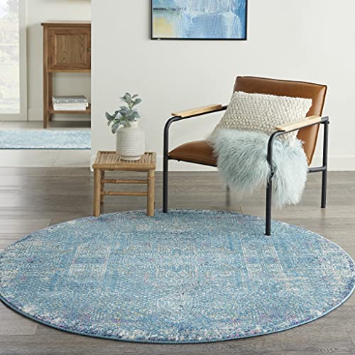 HomeRoots 100% Polypropylene 4’ Round Blue Distressed Medallion Area Rug