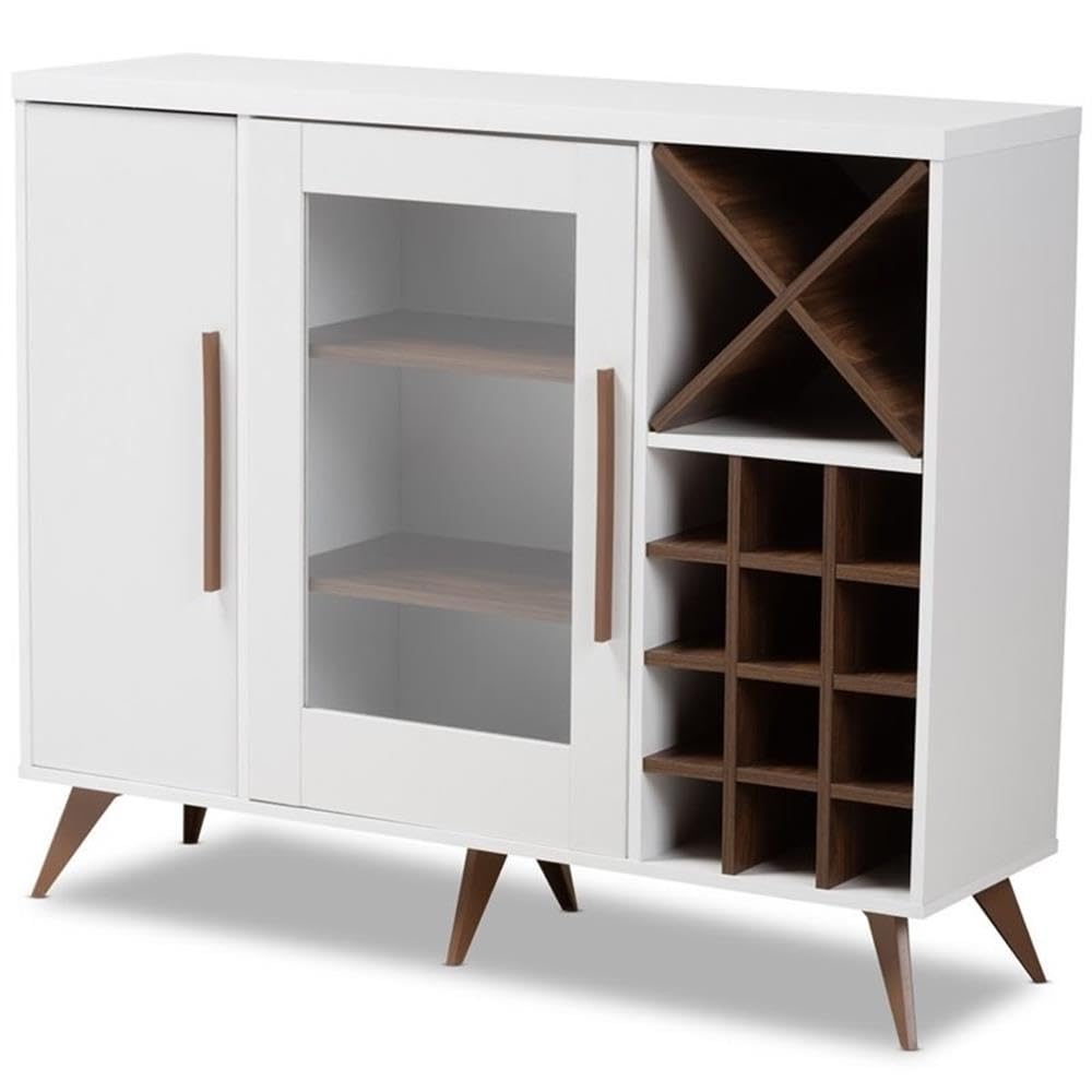 Baxton Studio Pietro Mid-Century Modern White And Walnut Finished Wood Wine Cabinet