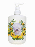 Caroline's Treasures CK2840SOAP Bichon Frise in Sunflowers Ceramic Soap Dispenser Hand Soap Dispenser Pump Bottles for Bathroom 
