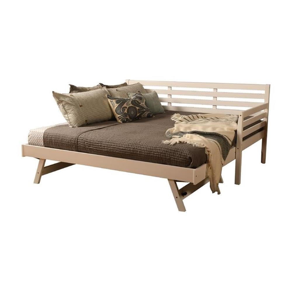 Kodiak Furniture Twin to King Size Daybed with Pop Up Trundle in Wood, in White, No Box Spring Needed, Easy Assembly