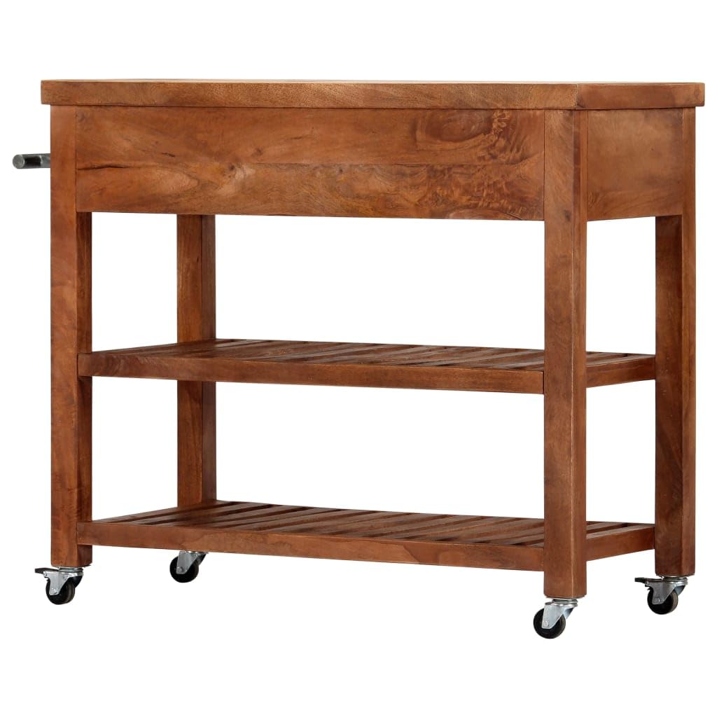 vidaXL Mobile Solid Acacia Wood Kitchen Trolley 39.4"x18.9"x35" with Drawers, Shelves, and Towel Rack - Multipurpose Rolling Island