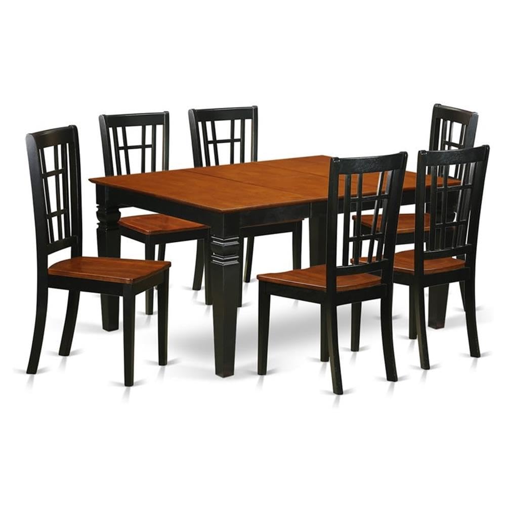 East West Furniture WENI7-BCH-W 7 Piece Dining Room Table Set Consist of a Rectangle Kitchen Table with Butterfly Leaf and 6 Dining Chairs, 42x60 Inch, Black & Cherry