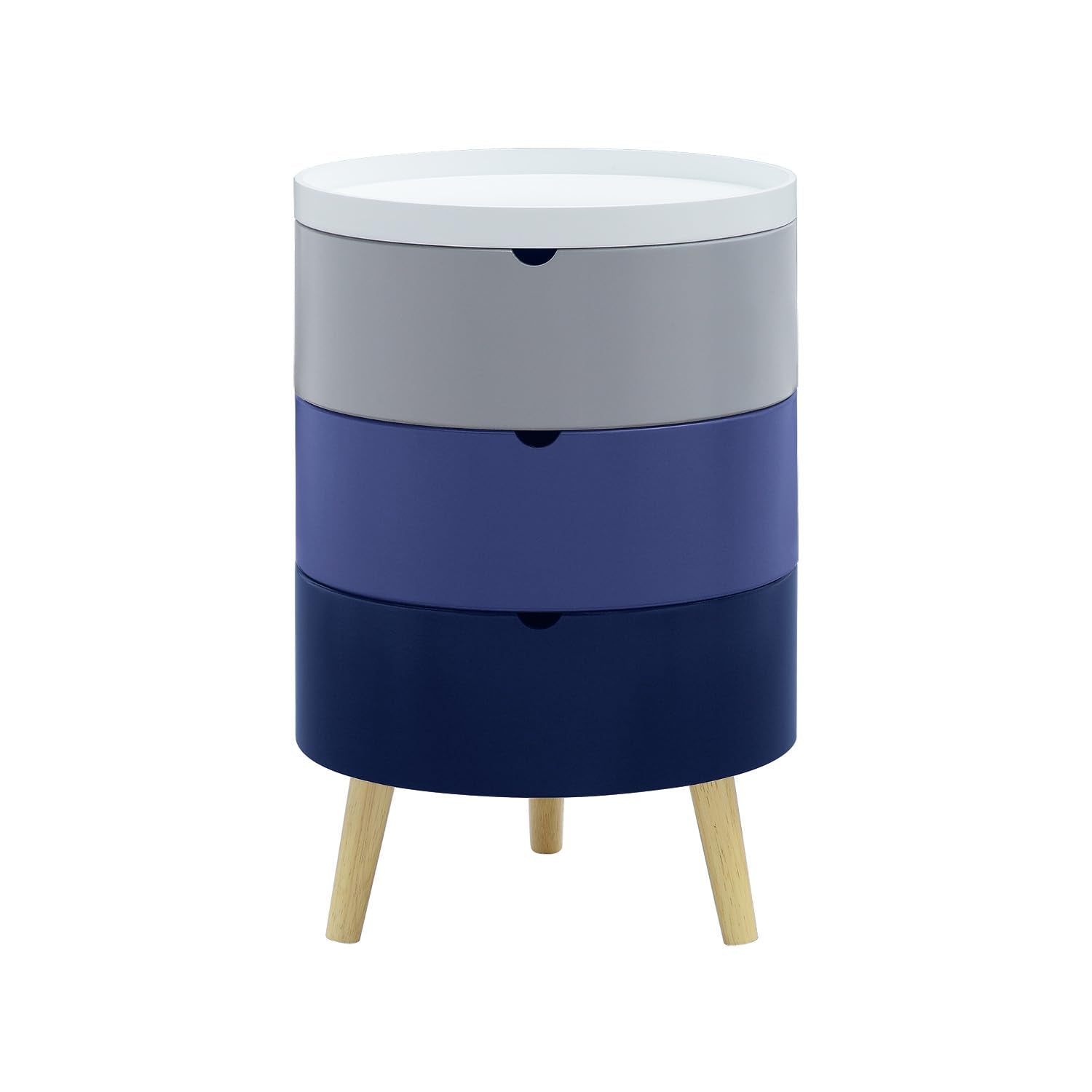 Safco Ec8880 Tray Top End Table With 3-Storage & Organization Bins. Home, Office And Bedroom. Natural Wood Legs