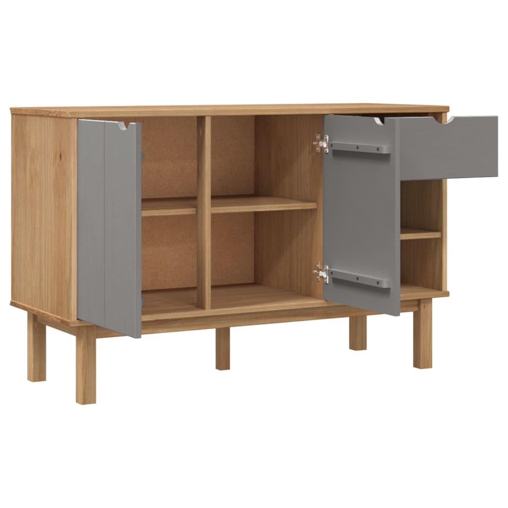 vidaXL OTTA Sideboard - Scandinavian Design - Solid Pinewood, Brown and Gray - 44.9&quot;x16.9&quot;x28.9&quot; - Ample Storage Space - Easy Assembly