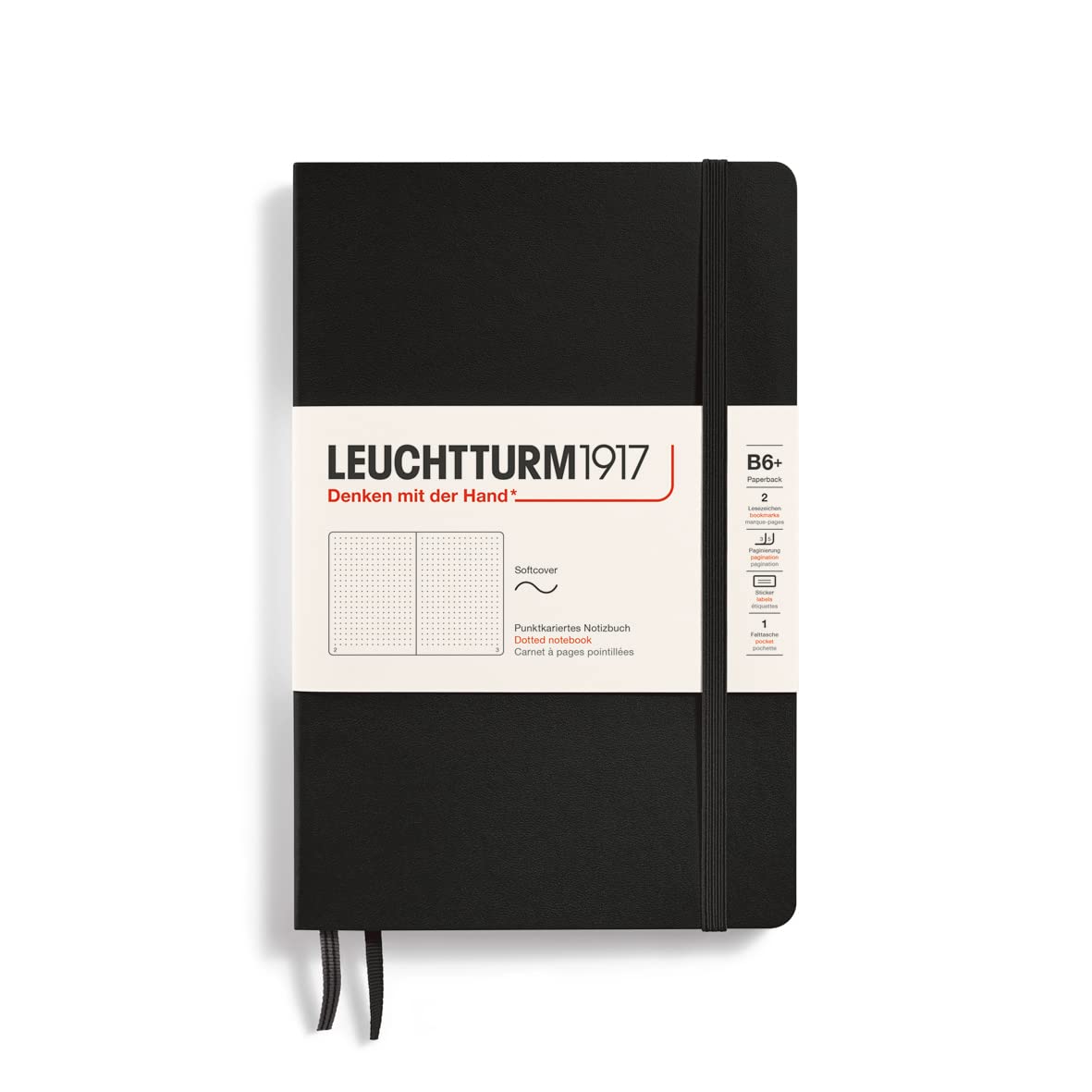 Leuchtturm1917 - Notebook Softcover Paperback B6+ - 123 Numbered Pages For Writing And Journaling (Dotted, Black)