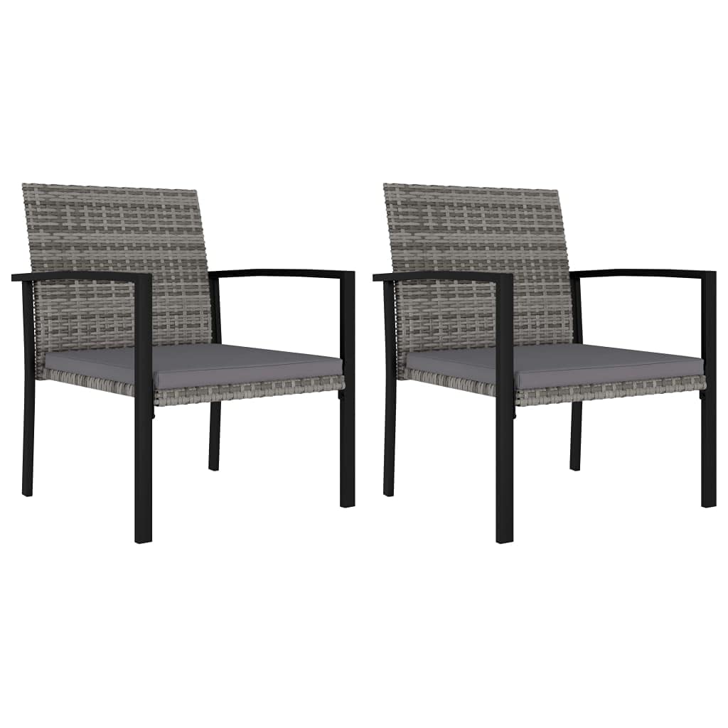 vidaXL Modern Dining Chairs 2 Pcs, Patio Rattan Dining Chair with Cushion, Outdoor Wicker Dining Chair for Garden Lawn, Modern Style, Poly Rattan Gray