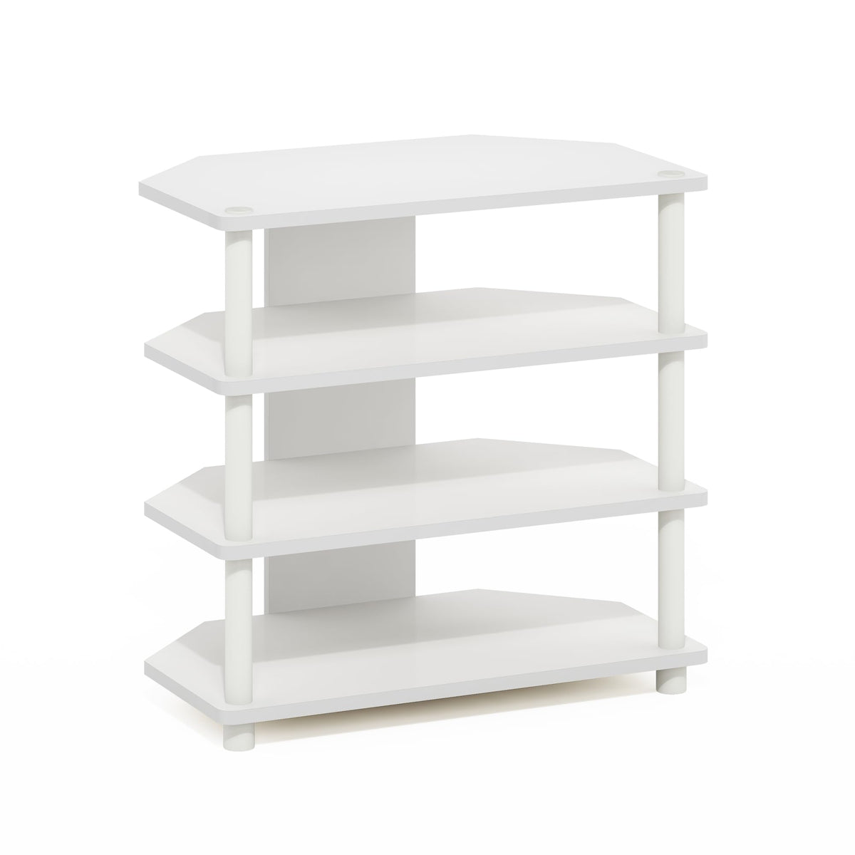 Furinno Econ Easy Assembly 4-Tier Petite TV Stand, White/White