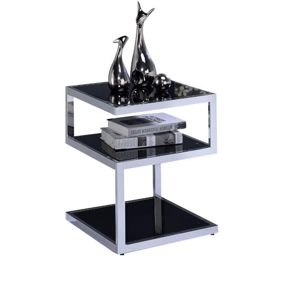 Acme Alyea Metal End Table With 3-Tier Shelves In Black And Chrome