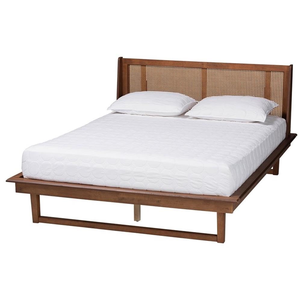 Baxton Studio Aveena Mid-Century Modern Walnut Brown Finished Wood Queen Size Platform Bed