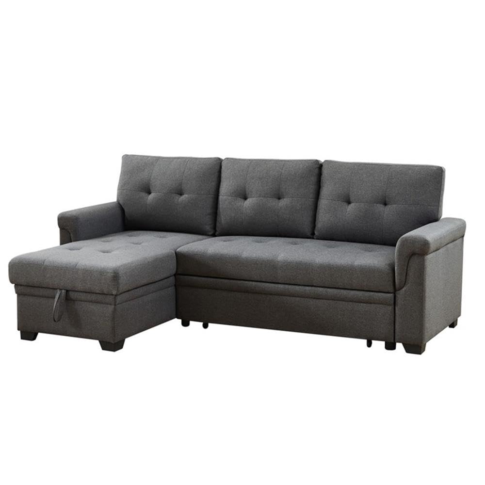 Lilola Home Hunter Dark Gray Linen Reversible Sleeper Sectional Sofa with Storage Chaise