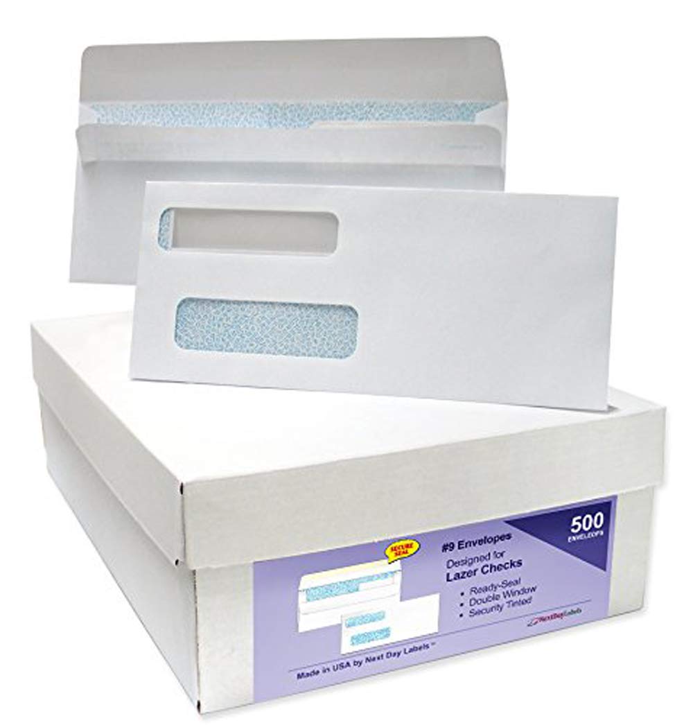 #9 Ready-Seal Double Window Security Tinted Check Envelopes, Compatible For Quickbooks Checks, Sage 100 Program, Blackbaud Softw