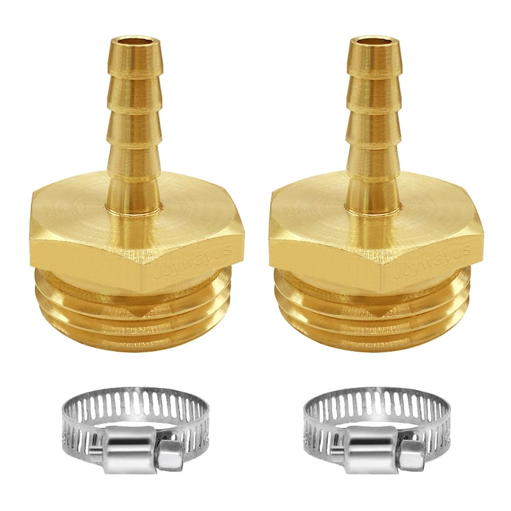 Joywayus 2Pcs 1/4' Barb X 3/4' Male Ght Thread Hex Brass Garden Water Hose Pipe Connector Copper Fitting With Stainless Clamp