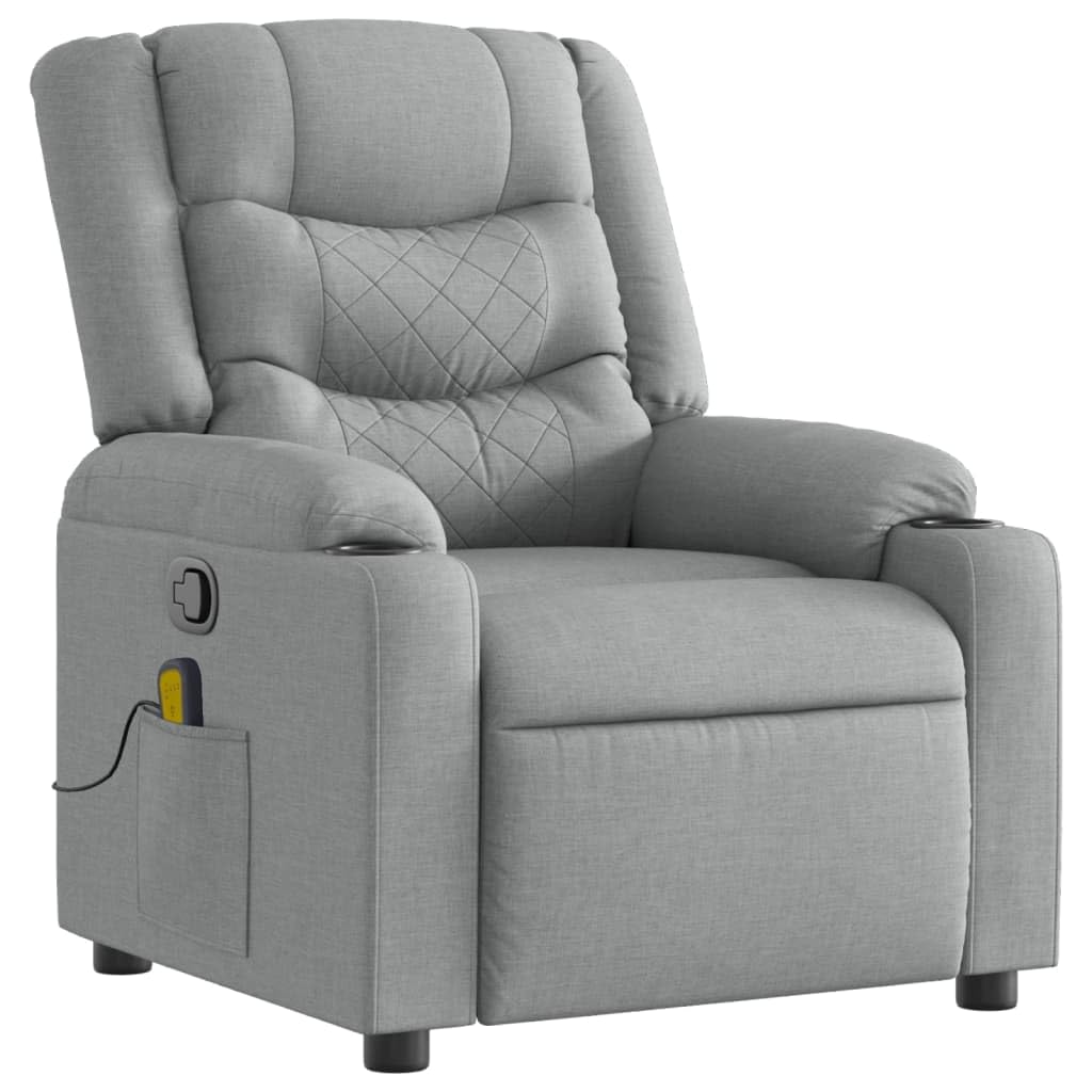 vidaXL Light Gray Fabric Massage Recliner Chair - Manual Recline, Vibrating, Padded, Cup Holders, Durable