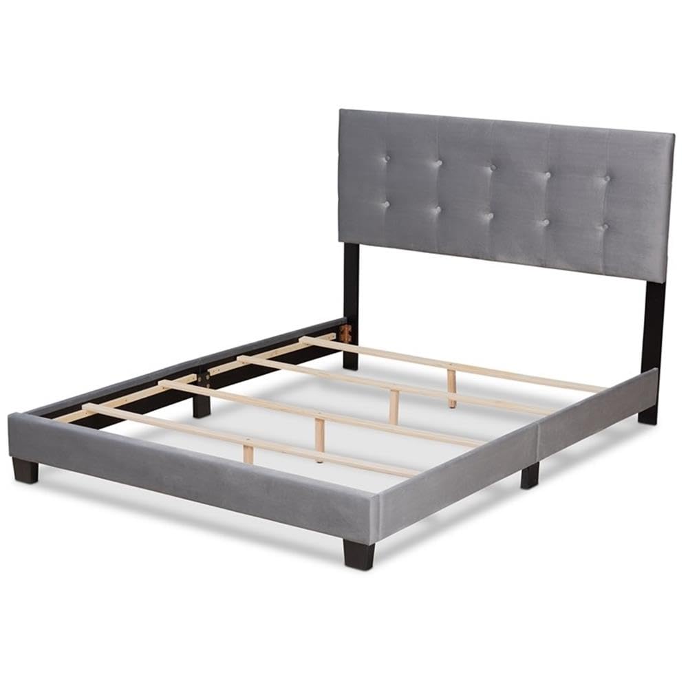 Baxton Studio Caprice Modern and Contemporary Glam Grey Velvet Fabric Upholstered Full Size Panel Bed