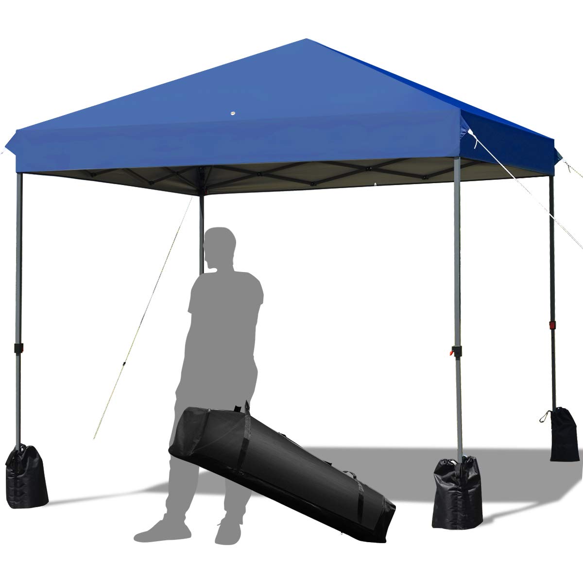Tangkula 8X8 Ft Pop Up Canopy, Straight Leg Instant Tent Shelter With Wheeled Bag, 4 Sand Bags, 8 Stakes, 4 Ropes, Outdoor Canop