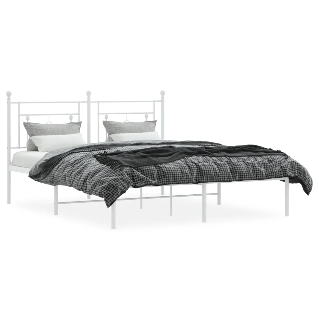vidaXL 12'' Metal Queen Bed Frames with Headboard, Platform Bed Frame with Strong Metal Slats Support, Under Bed Storage, Noise Free, White, Without Mattress