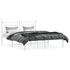 vidaXL 12'' Metal Queen Bed Frames with Headboard, Platform Bed Frame with Strong Metal Slats Support, Under Bed Storage, Noise Free, White, Without Mattress