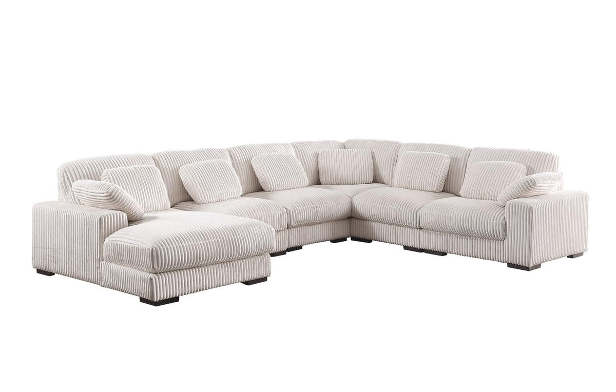 Lilola Home Nadine 155.5" W Beige Corduroy Modular Corner Sectional Sofa with Left-Facing Chaise