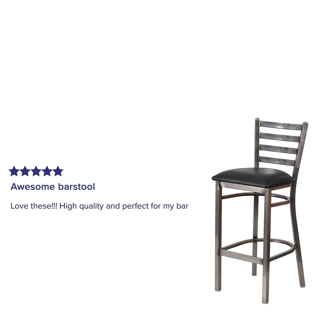 Flash Furniture HERCULES Series Black Slat Back Metal Restaurant Barstool - Walnut Wood Back, Black Vinyl Seat