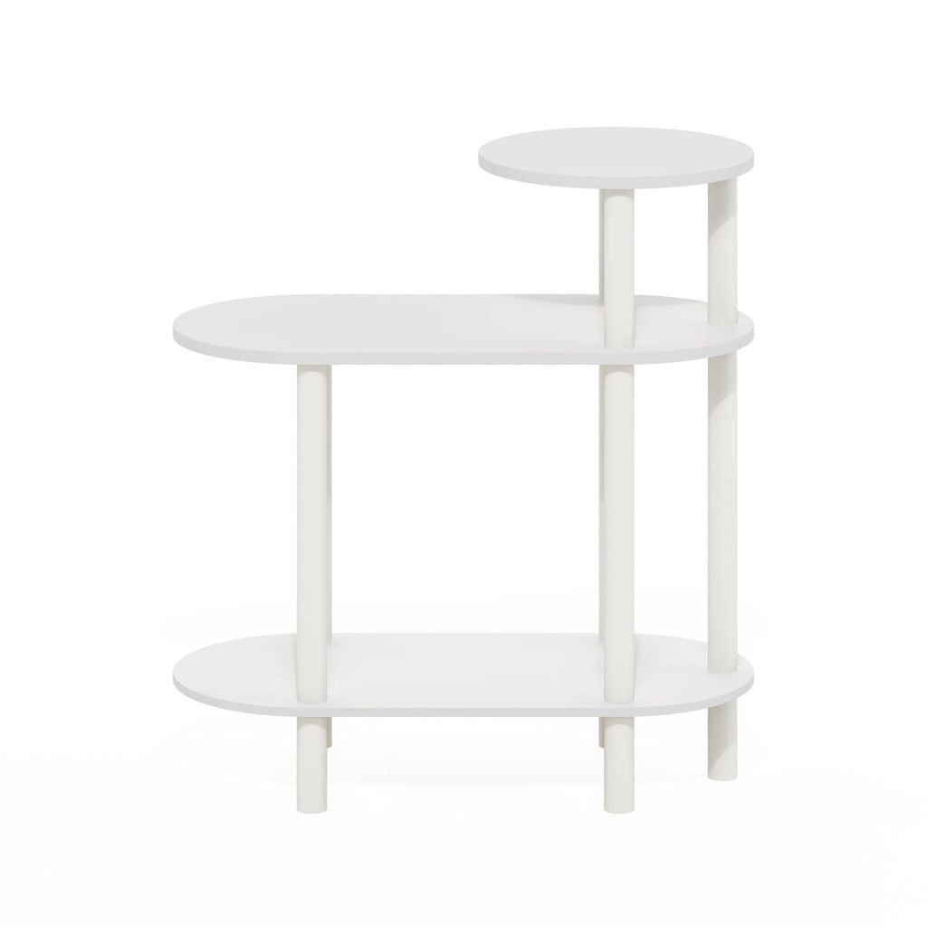 Furinno Turn-N-Tube 3-Tier Oval Sofa Side Table, End Table with Open Shelves, White/White