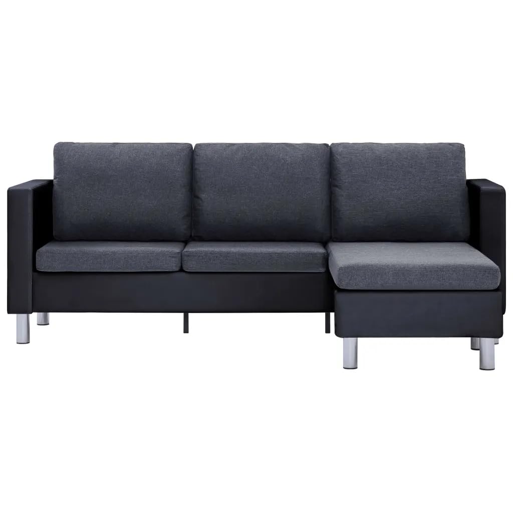 vidaXL 3-Seater Sofa with Cushions Black Faux Leather