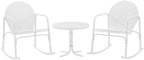 Crosley Furniture Griffith 3-Piece Outdoor Rocking Chair and Side Table Set, Retro Metal Bistro Patio Sets, White Gloss and White Satin