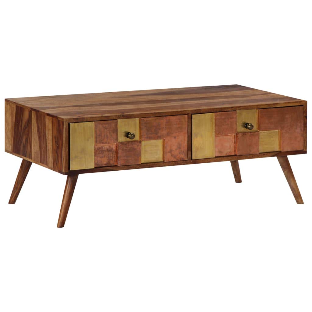 vidaXL Solid Sheesham Wood Coffee Table - Retro Style 3D Sheet Design, Polished & Lacquered Finish, Easy Assembly, Unique Wood Grains, Dimensions 39.4&quot;x19.7&quot;x15.4&quot;