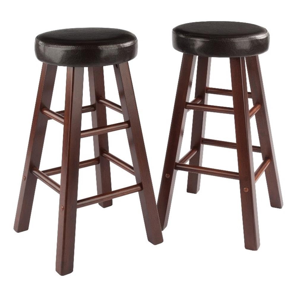 Winsome Maria 2-Piece Counter Stool Set, 25In Height, Faux Leather Cushion Seat, Walnut Finish