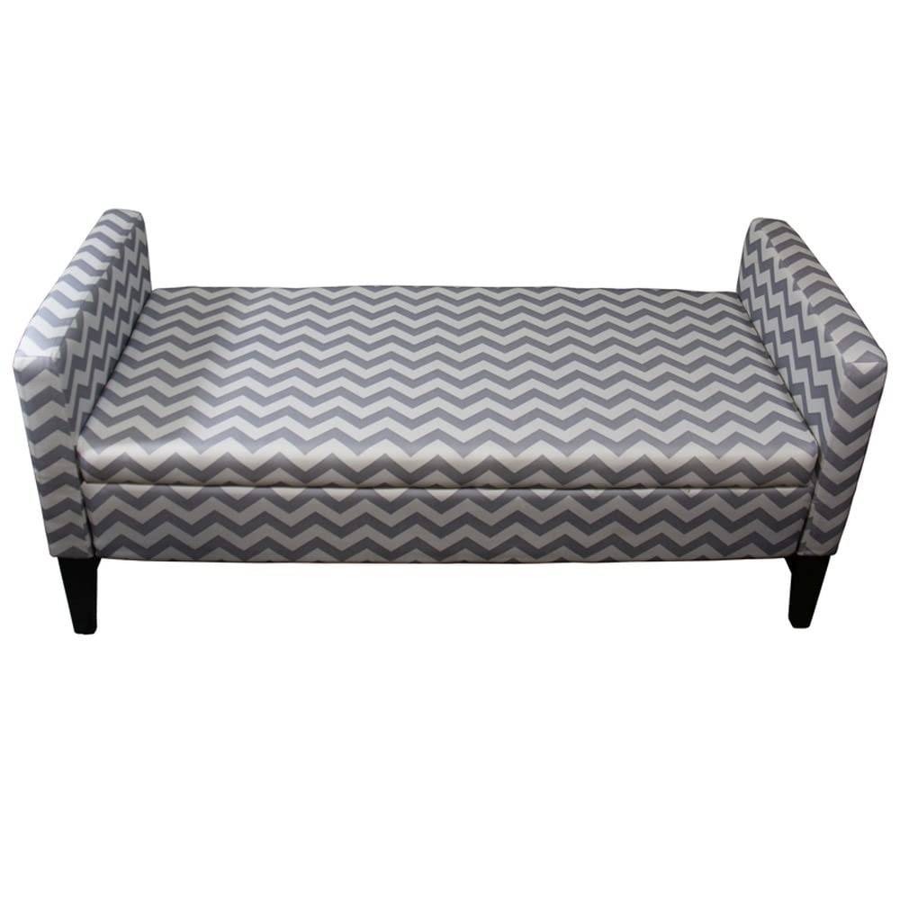 HomeRoots Neutral Gray Wood, Polyurethane Foam: 97%, Polyester Fabric: 3% Modern Gray and White Chevron Print Storage Bench