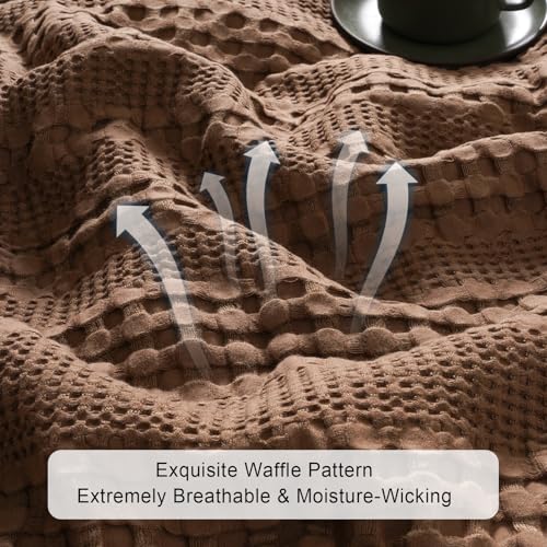 Phf Cooling Waffle Blanket King Size, Lightweight 60% Rayon Derived From Bamboo & 40% Cotton Breathable Blanket For Hot Sleepers, Soft And Luxury For Bed Couch And Sofa, 104'X90', Cocoa Brown