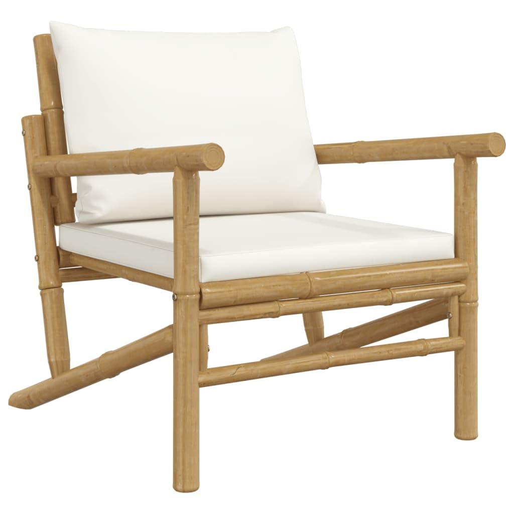 vidaXL Outdoor Garden Patio Chairs with Cream White Cushions - Durable, Lightweight, Bamboo, Comfortable Backrest, Natural Finish