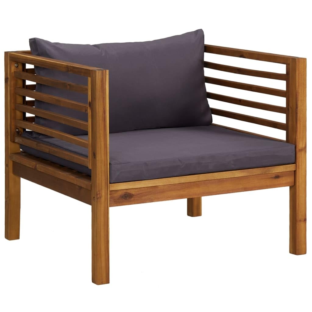 vidaXL Solid Acacia Wood Outdoor Patio Chair with Dark Gray Cushions, Weather Resistant, Easy to Assemble, Ideal for Deck, Balcony