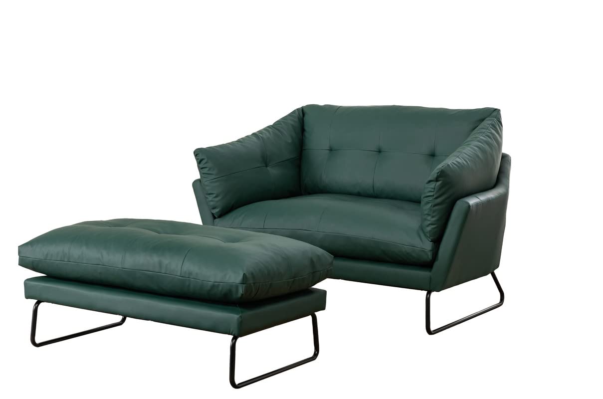 Lilola Home Karla Green PU Leather Contemporary Loveseat and Ottoman