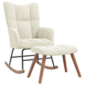 vidaXL Cream White Velvet Rocking Chair and Stool Set with Soft Padding, Steel Frame and Wooden Rocking Rails