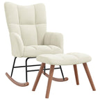 vidaXL Cream White Velvet Rocking Chair and Stool Set with Soft Padding, Steel Frame and Wooden Rocking Rails