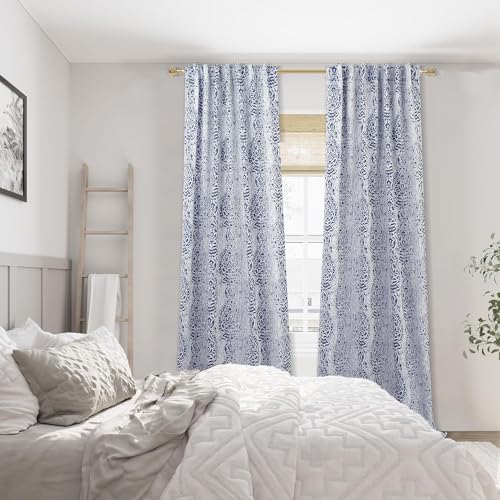 102 Inch Long 2 Panels Curtain Sets For Living Room,Boho Pattern 50% Blackout Black Out Darkening Light Filtering Back Tab Patterned Print Bedroom Curtains With Desigh,102 In Length,Navy Blue