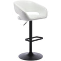 Vogue Furniture Direct Adjustable Bar Stool With Hollow Back And Arms, Modern Pu Leather Swivel Barstool, Airlift Counter Height Bar Chair For Kitchen Dining Room (Pearl White, Black Base)