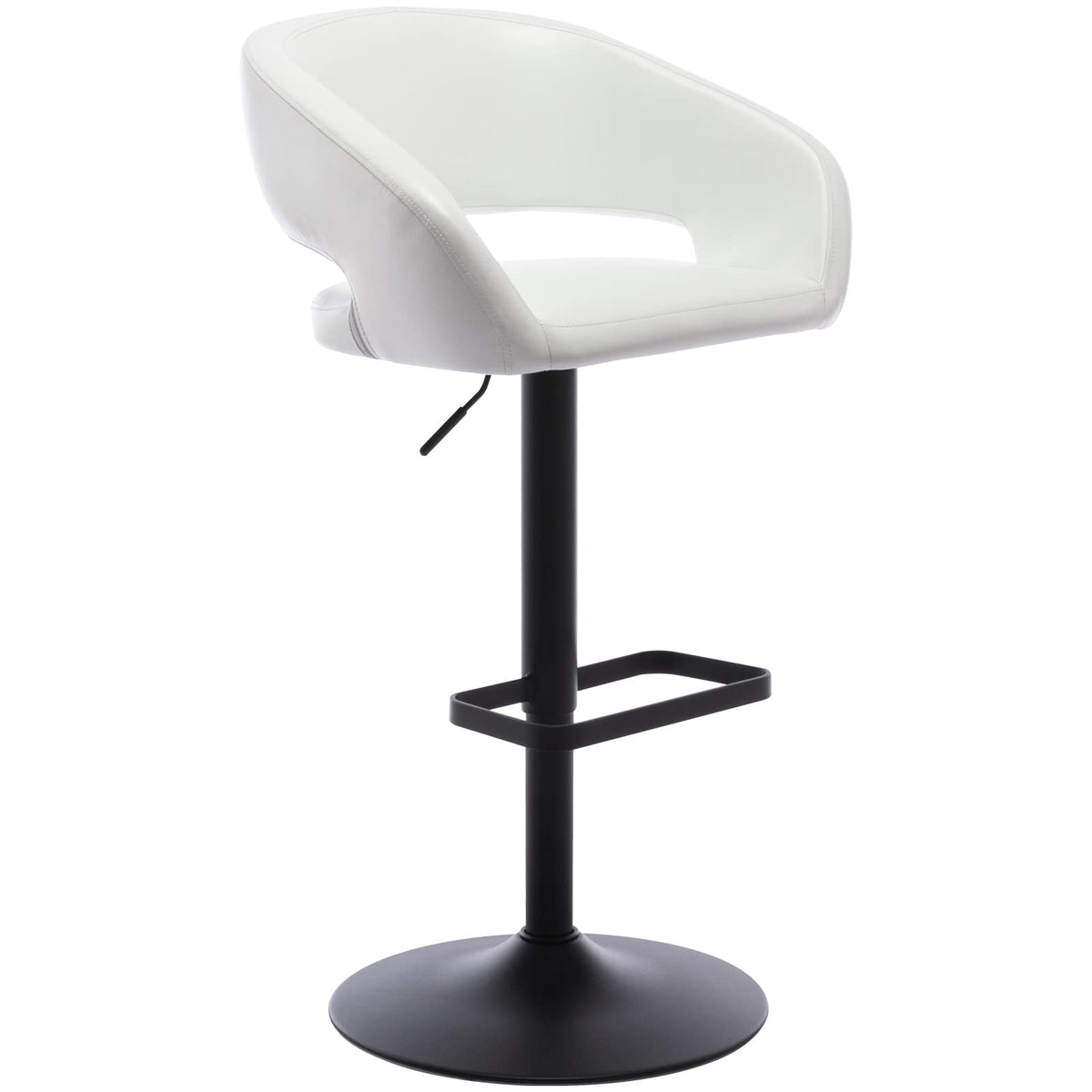 Vogue Furniture Direct Adjustable Bar Stool With Hollow Back And Arms, Modern Pu Leather Swivel Barstool, Airlift Counter Height Bar Chair For Kitchen Dining Room (Pearl White, Black Base)