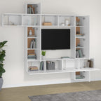 vidaXL TV Cabinet Set 9 Piece Living Room Entertainment Center Wall Mounted Floating Media Unit Furniture Set White Engineered Wood