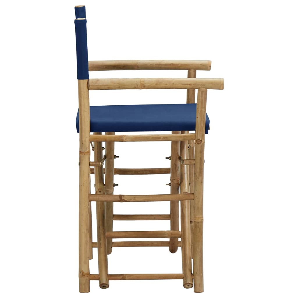 SKM Folding Director's Chairs 2 pcs Blue Bamboo and Fabric