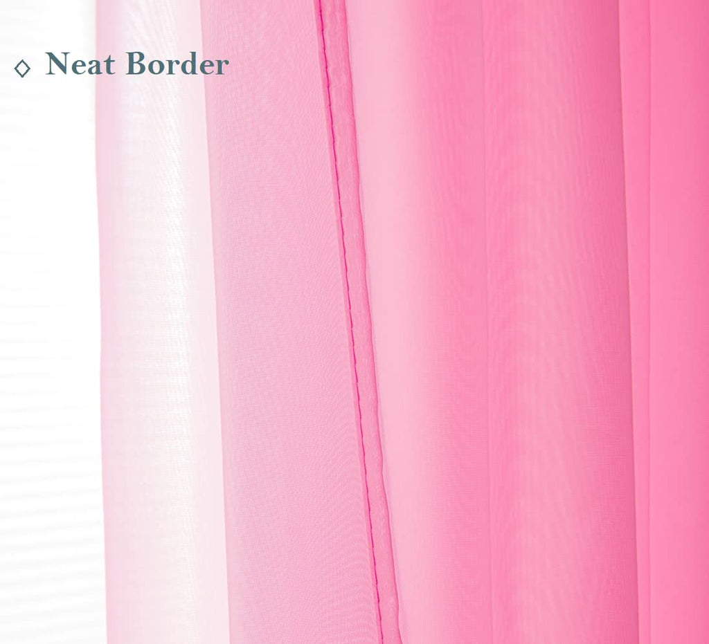 Pi Sheer Curtains 45 Inches Long With Grommet,Extra Short Sheer Window Treatment For Girls Room/Nursery 2 Panels (W52 X L45, Bright Pink)