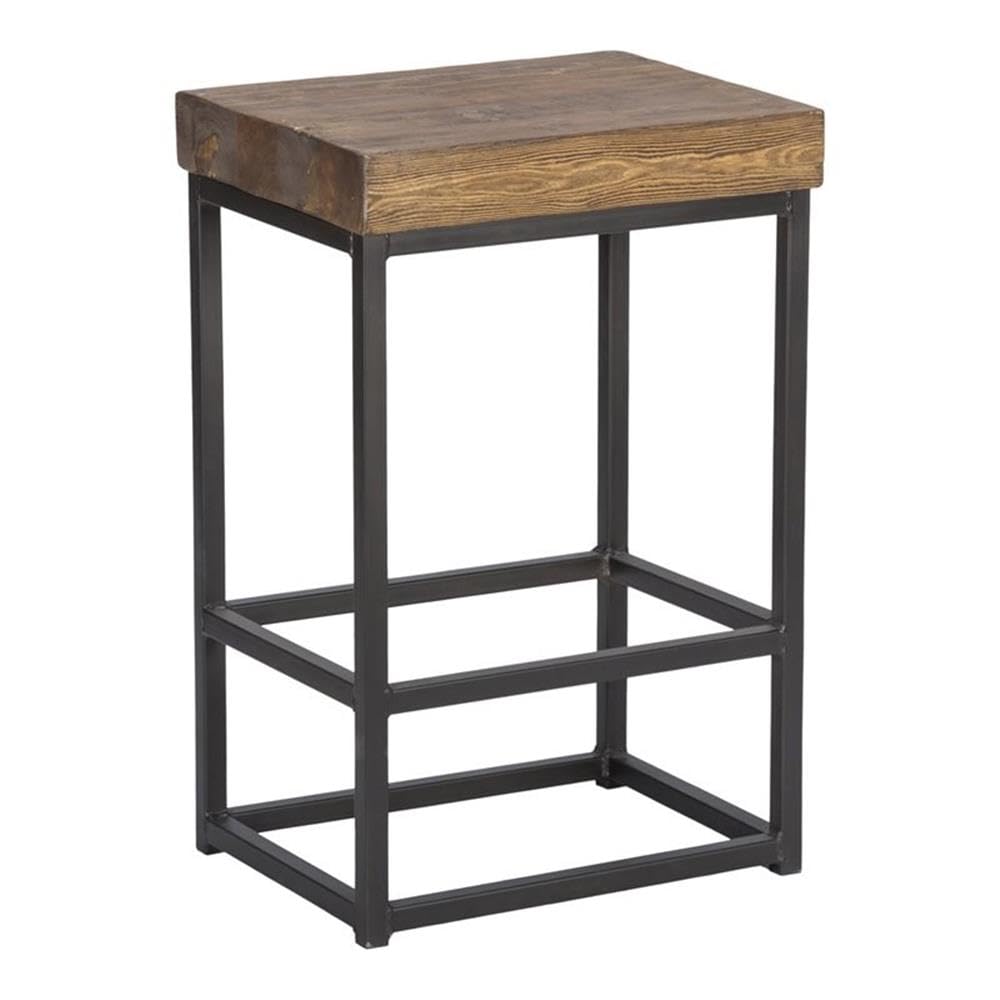 Kosas Home Reclaimed Pine & Iron Porter Counter Stool, Rustic Mahogany/Antiqued Bronze Iron